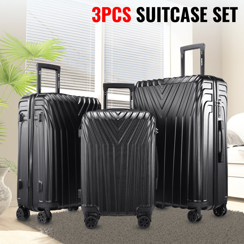 3pcs Travel Luggage Set Lightweight Trolley Suitcase Lock Carry On Bag Hard Case