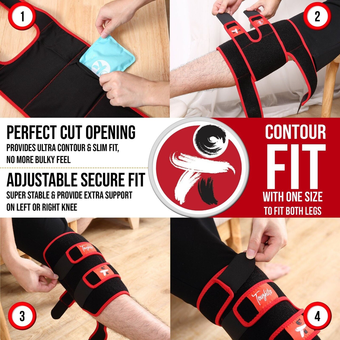 Toughito Hot & Cold Knee Ice Pack Wrap-4 in 1 Knee Pain Relief Wrap for Injuries