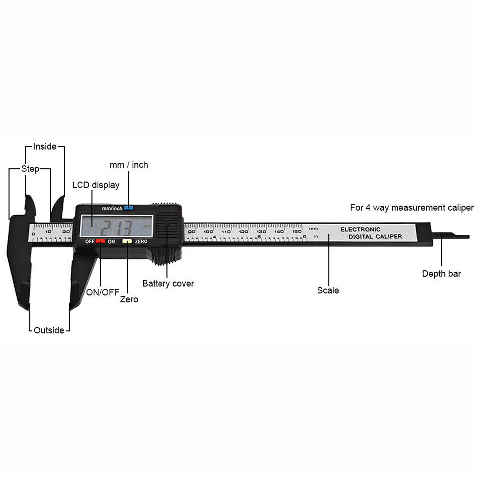 6'' Inch 150mm Digital Electronic Vernier Micrometer Caliper Gauge Carbon Fiber