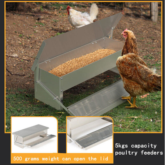 Automatic Chicken Feeder Chook Food Feeder 5Kg Capacity Treadle Self Opening Pou