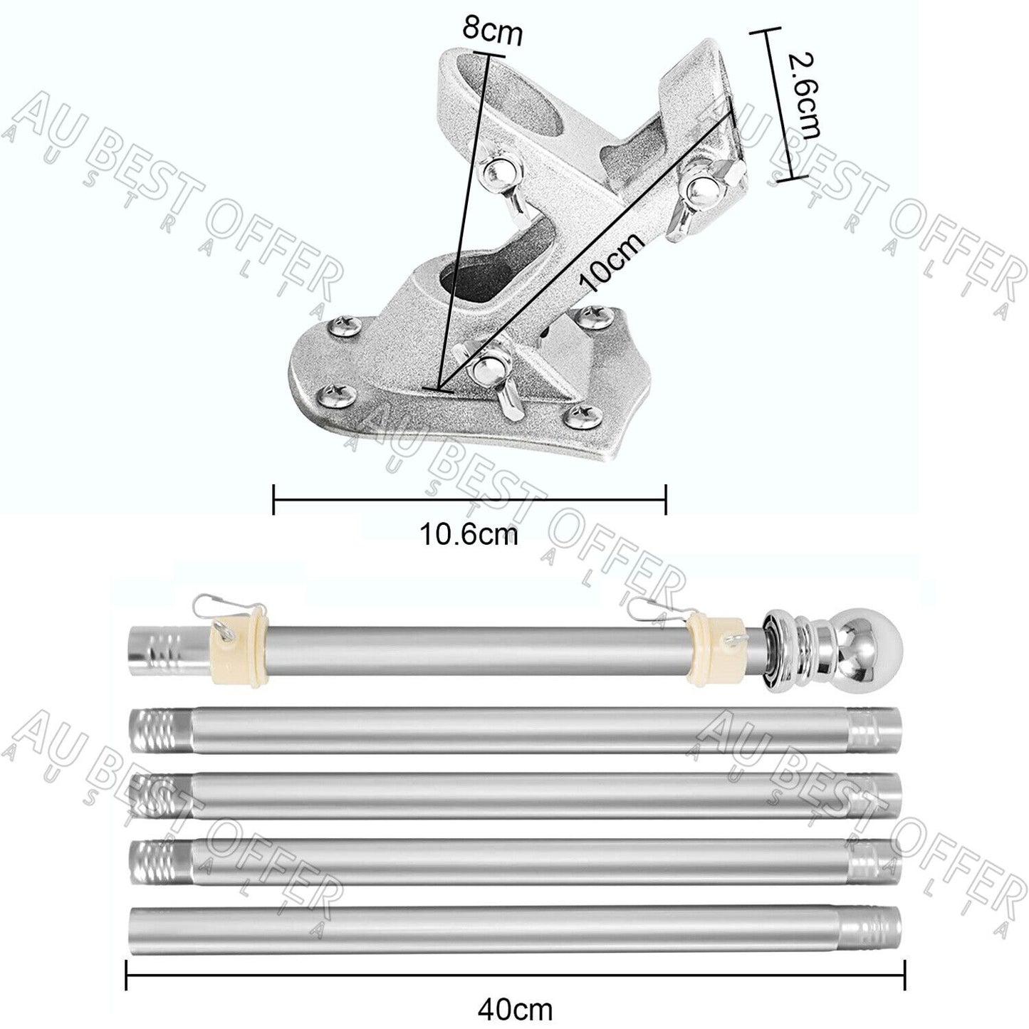 1.55M Aluminum Telescoping Australian Flag Pole Flagpole Kit Holder Set AU