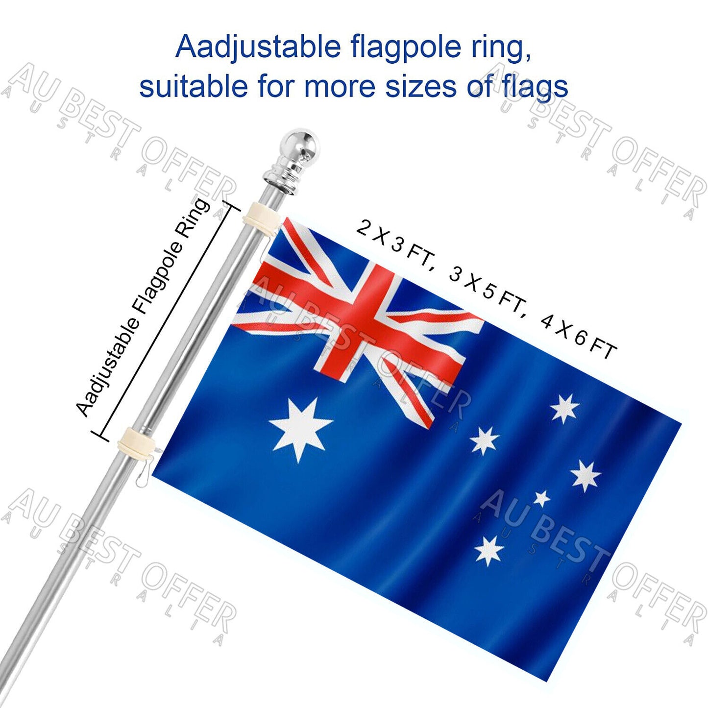 1.55M Aluminum Telescoping Australian Flag Pole Flagpole Kit Holder Set AU