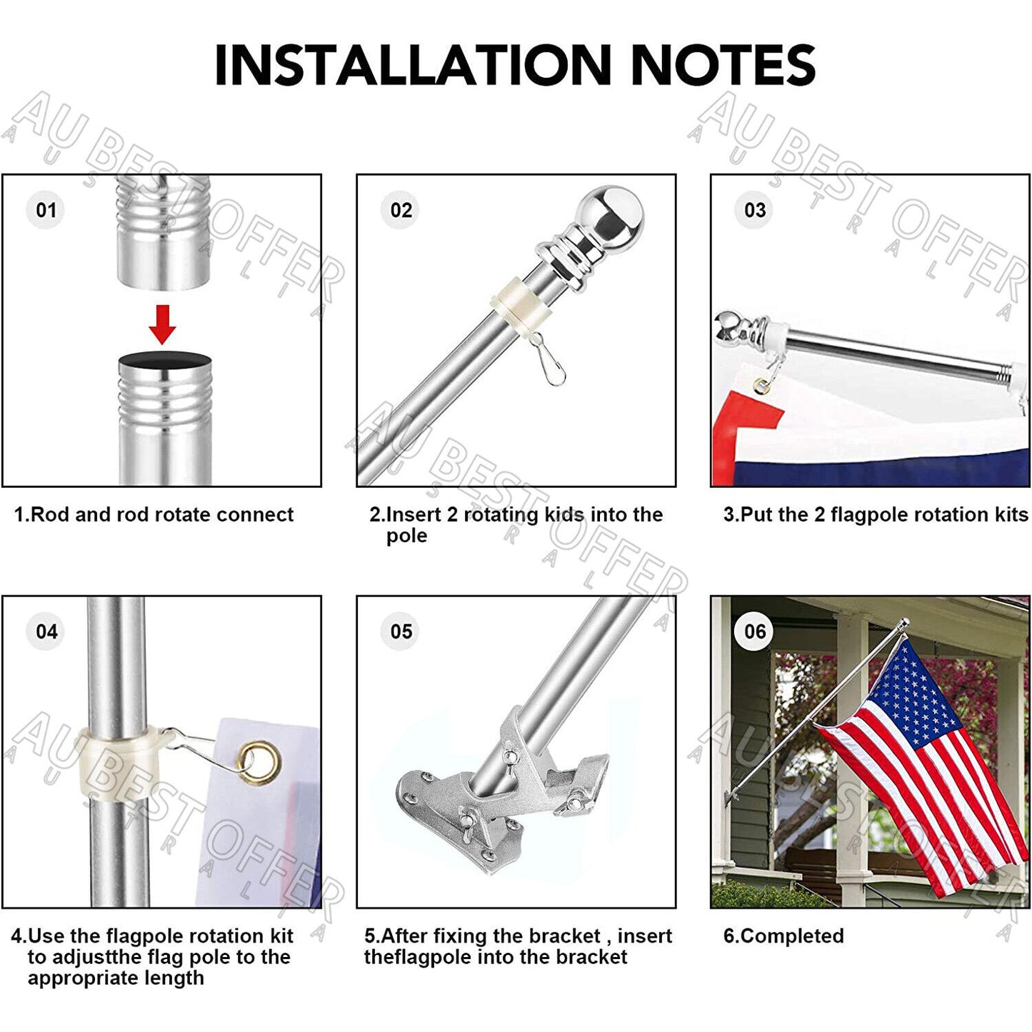 1.55M Aluminum Telescoping Australian Flag Pole Flagpole Kit Holder Set AU