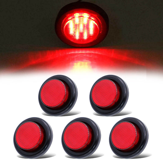 5x 2" Inch Red LED Round Side Marker LED Clearance Tail Light Truck Trailer 12V