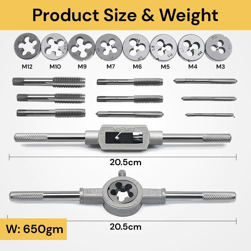 Metric Tap and Die Set Heavy Duty Thread Taper Drill Screw Tap Wrench Universal