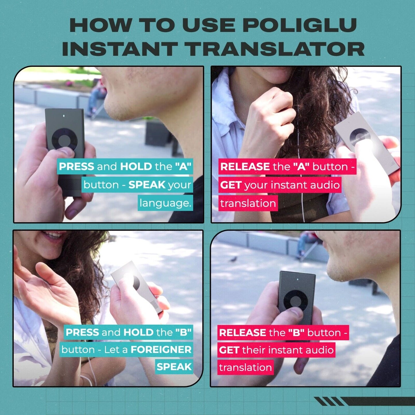 Poliglu Instant Two-Way Language Translator Device for 36 Languages