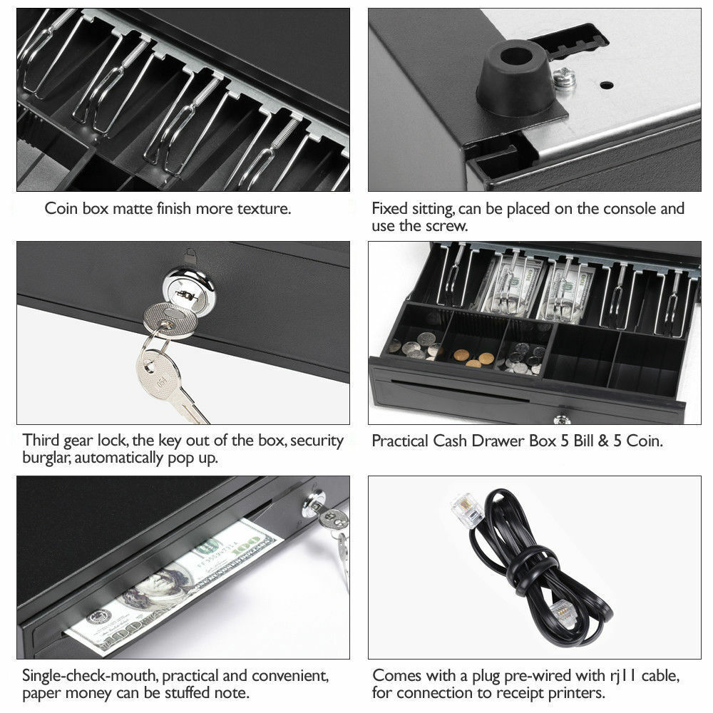 Manual/Electronic Heavy Duty Cash Drawer Cash Register POS 5 Bills 5 Coins Tray