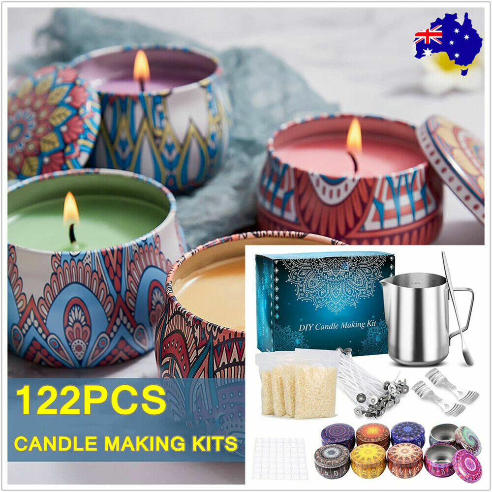 122x Candles Soap Making Kit DIY Craft Tool Pouring Pot Wicks Wax Tin Gift Set