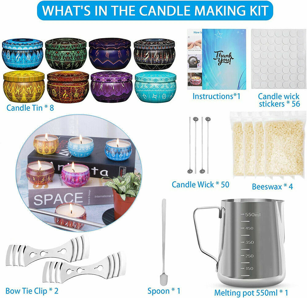 122x Candles Soap Making Kit DIY Craft Tool Pouring Pot Wicks Wax Tin Gift Set