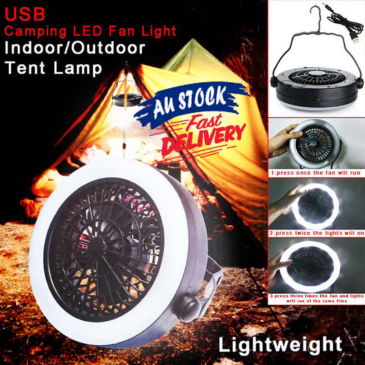 With Hook Portable LED Fan For Outdoor Tent Lamp Camping USB Rechargeable 2 in 1