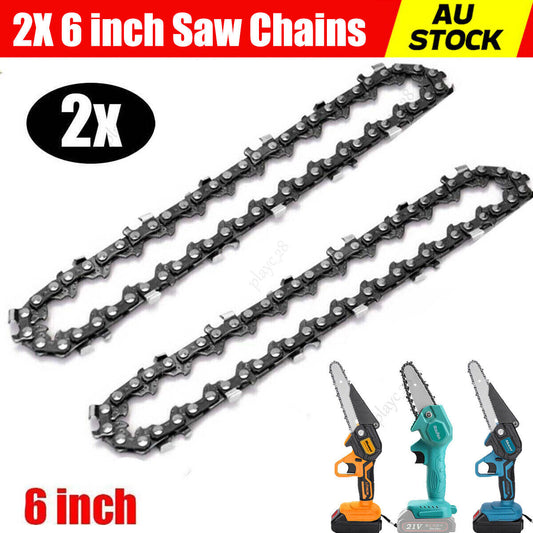 2Pcs 6" Chainsaw Chains for 6 inch Mini Cordless Electric Chain Saw Wood Cutter