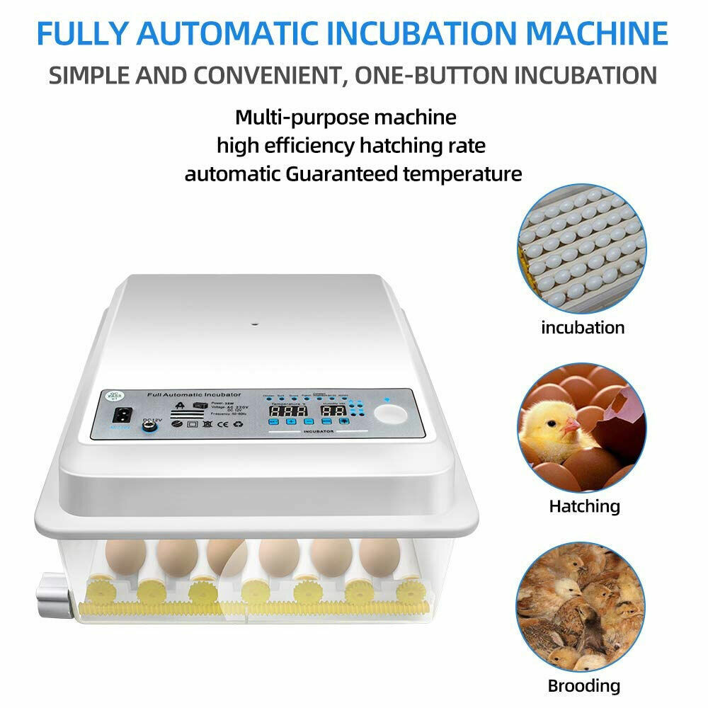 24 Eggs Incubator Fully Automatic Digital Led Turning Chicken Duck Eggs Poultry