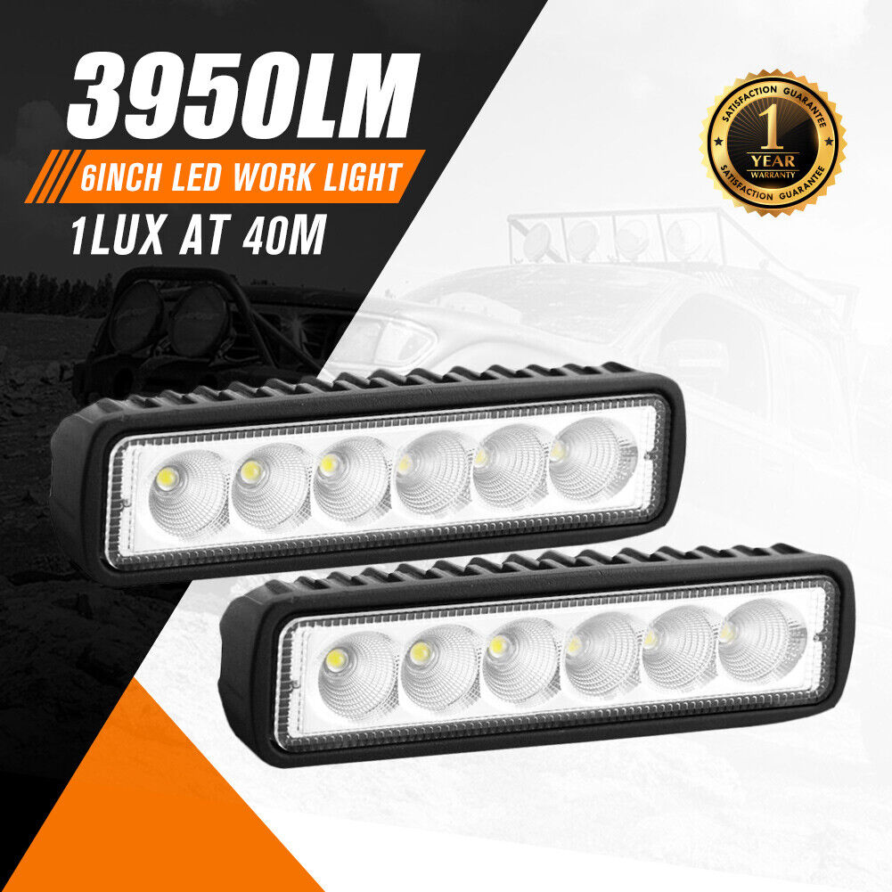 Pair 6Inch Led Work Light Bar Flood Reverse Fog Lights 4WD