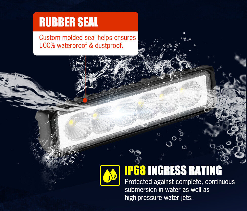 Pair 6Inch Led Work Light Bar Flood Reverse Fog Lights 4WD