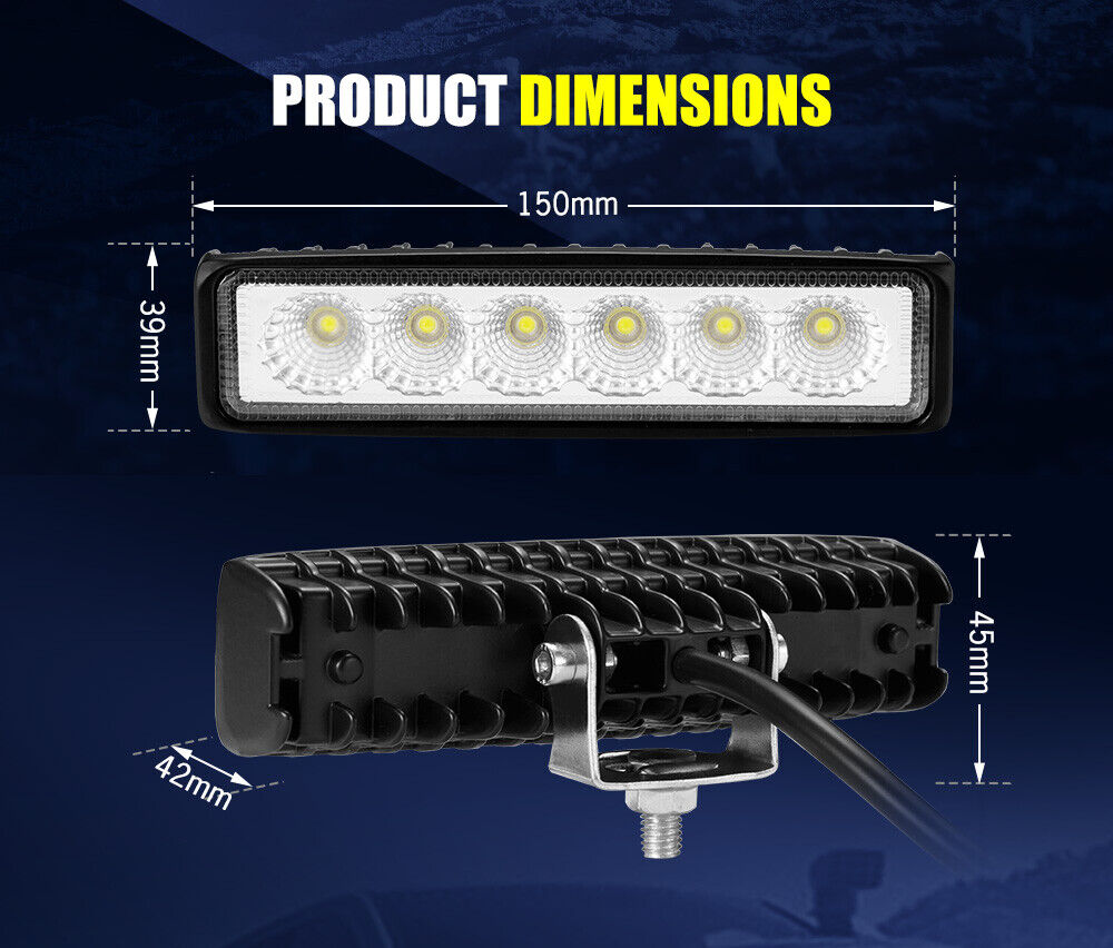 Pair 6Inch Led Work Light Bar Flood Reverse Fog Lights 4WD