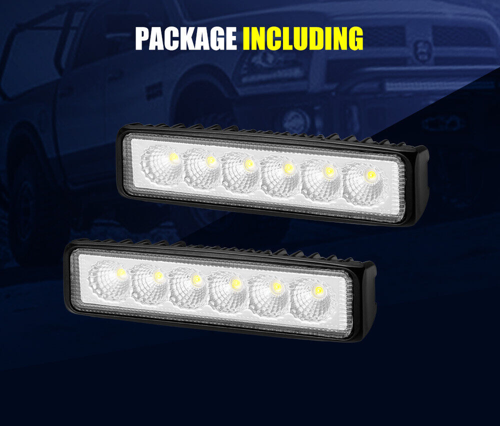 Pair 6Inch Led Work Light Bar Flood Reverse Fog Lights 4WD