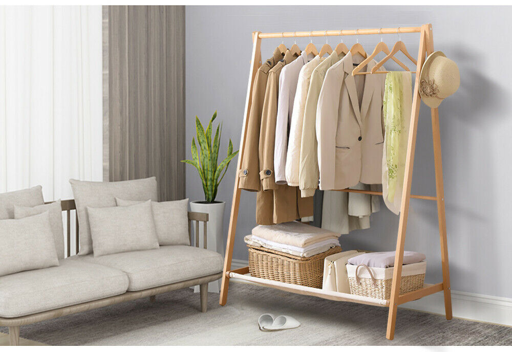 Levede Clothes Rack Wooden Wardrobe Garment Coat Hanging Rail Shoe Storage 120cm