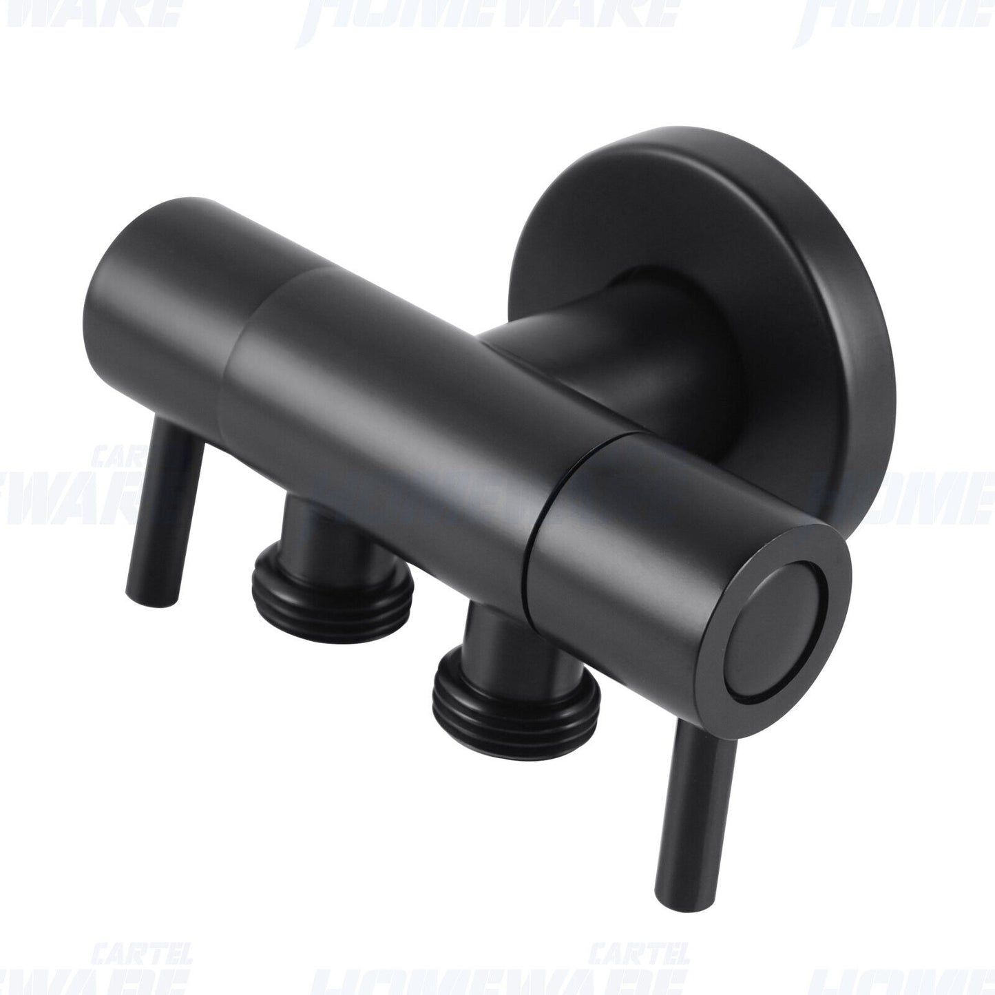 ACA Black Double Switch Brass Mini Cistern Cock Toilet Bidet Valve Dual Outlet