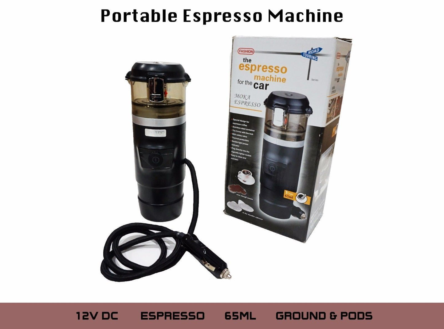 Car Portable Espresso Coffee Maker Machine DC12V Ground Coffee ESE Pods Travel