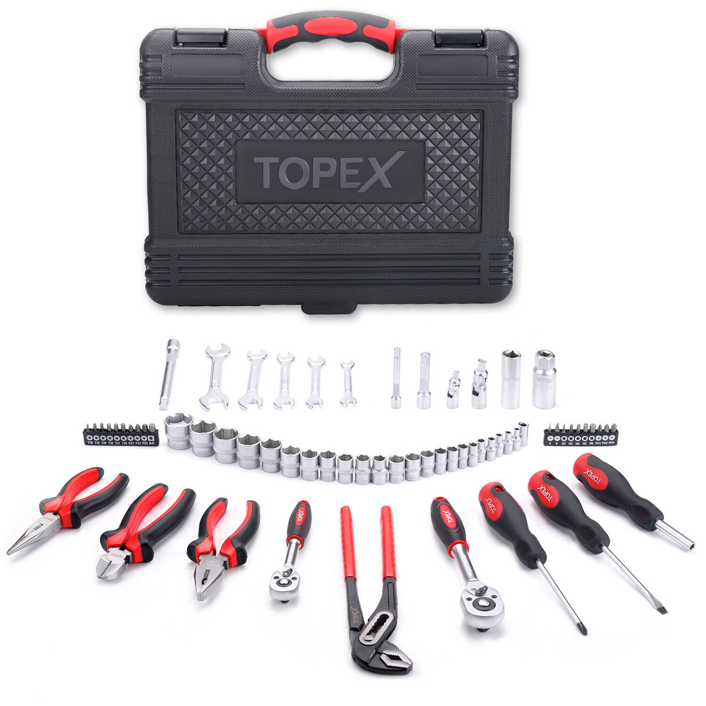 TOPEX 65PCs Hand Tool Set Portable Mechanics Automotive Repair Workshop Tool Kit