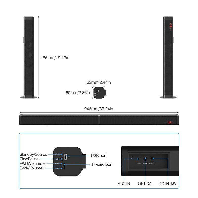 Bluetooth Sound Bar TV Split Soundbar Wired Wireless Home Theater Surround Sound