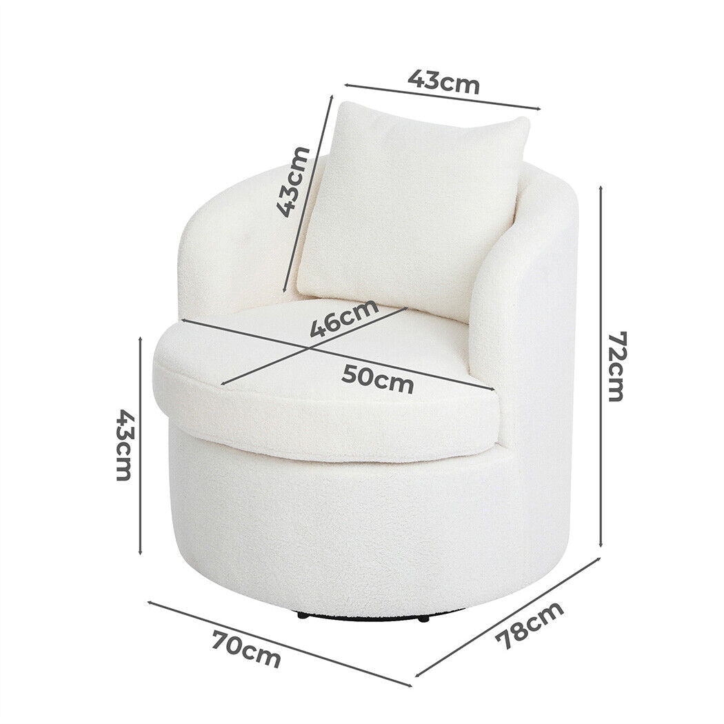 Levede Swivel Barrel Chair Sherpa Fleece Round Accent Tub Sofa Back Cushion