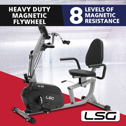 NEW LSG Fitness RB-100 Recumbent Bike Exercise Bike 8 Levels Magnetic Resistance