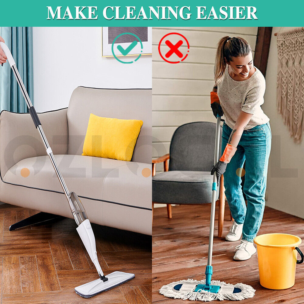 Spray Mop Microfiber Flat Mop Cleaner Household Floor Kitchen Bath Broom Sweeper