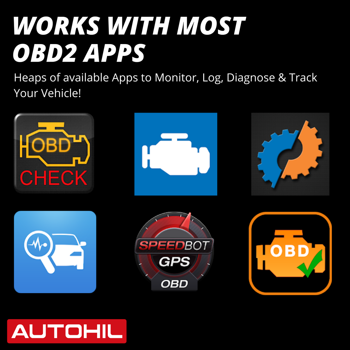 Autohil OBD2 Bluetooth Scan Tool Car OBD Scanner Engine Auto Code Reader ELM327