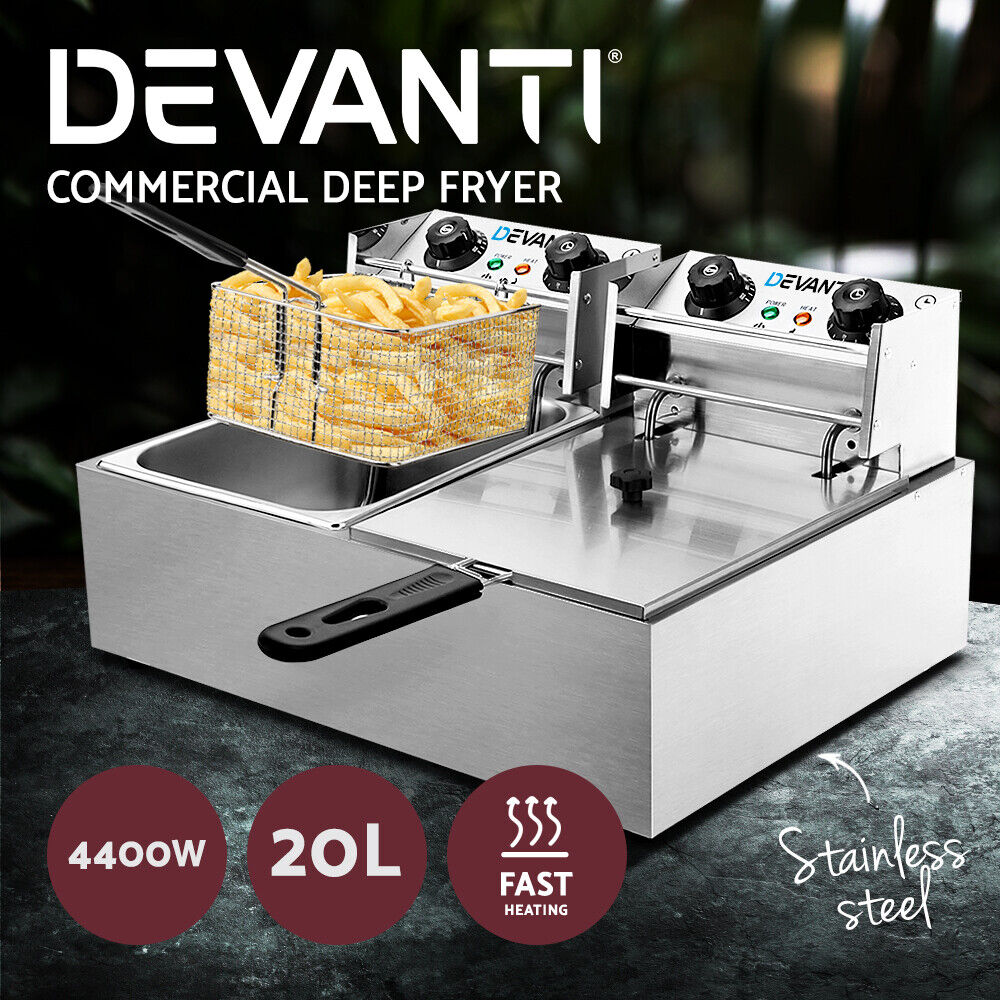 Devanti Electric Commercial Deep Fryer Twin Frying Basket Chip Cooker Kitchen