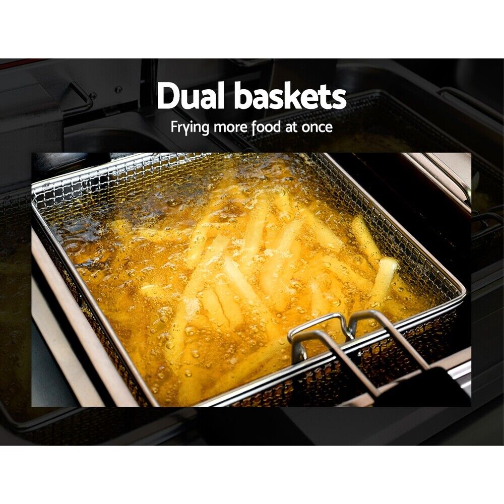 Devanti Electric Commercial Deep Fryer Twin Frying Basket Chip Cooker Kitchen