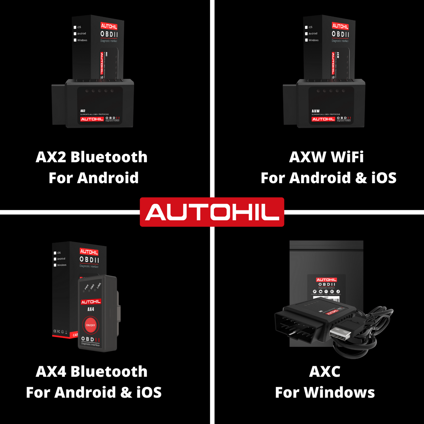 Autohil OBD2 Bluetooth Scan Tool Car OBD Scanner Engine Auto Code Reader ELM327