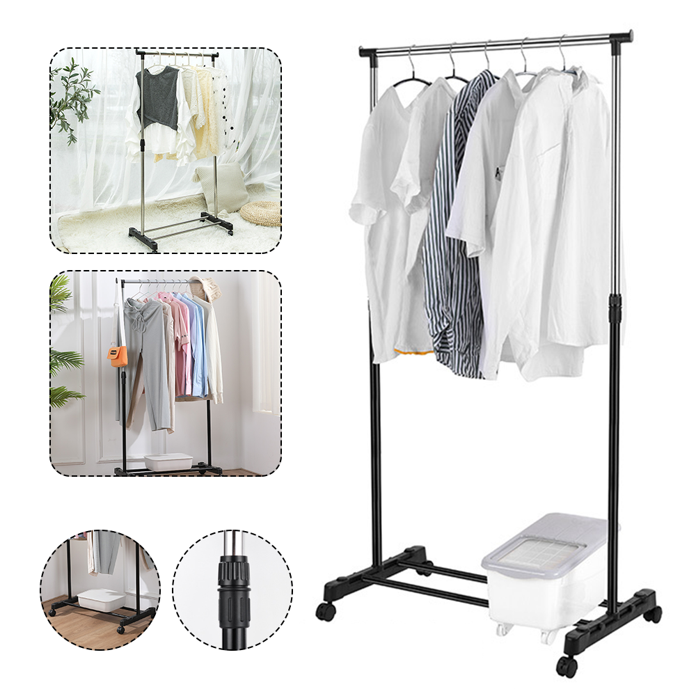 Clothes Rack Adjustable Garment Rail Rolling Coathanger Stand Dryer With Wheel