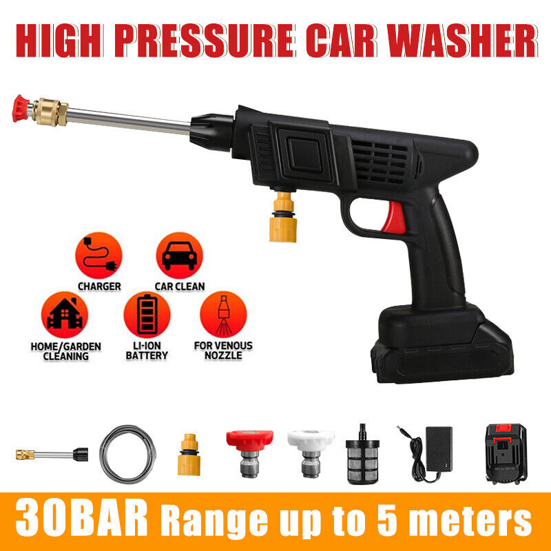 2500W Cordless Electric High Pressure Water Spray Gun Car Washer Cleaner Battery