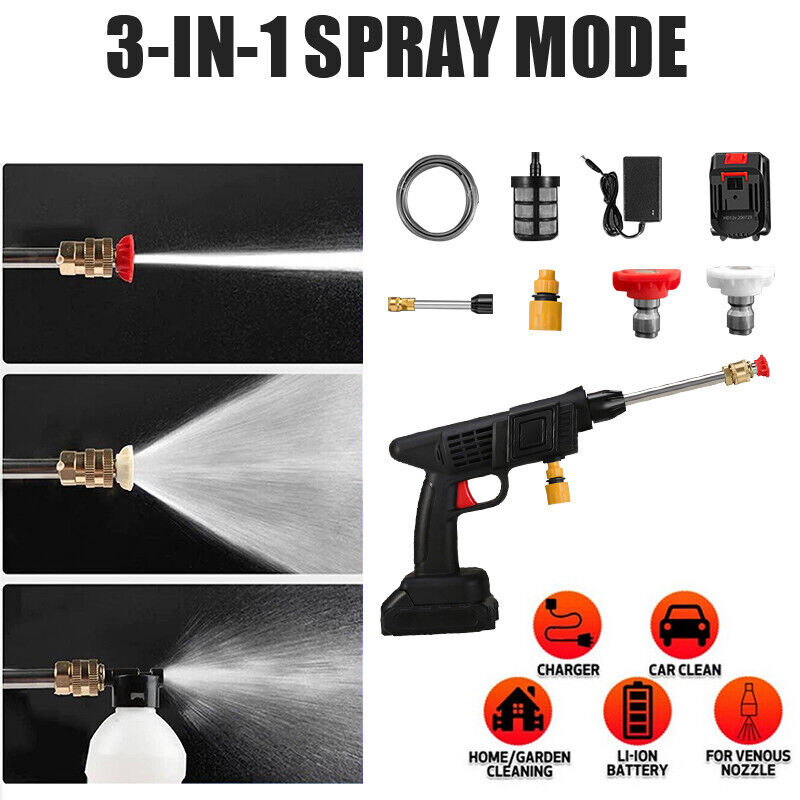 2500W Cordless Electric High Pressure Water Spray Gun Car Washer Cleaner Battery