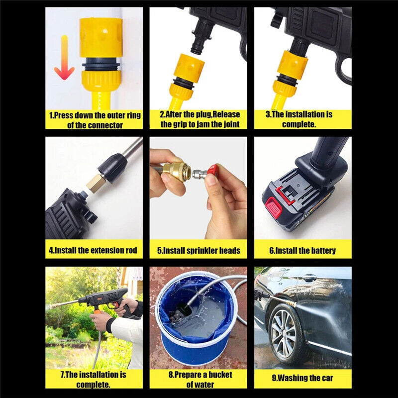 2500W Cordless Electric High Pressure Water Spray Gun Car Washer Cleaner Battery