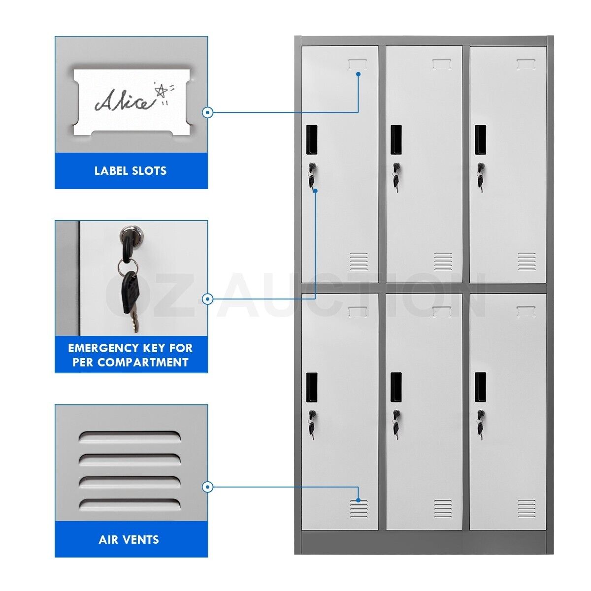 6 Doors Locker Cabinet Steel Storage Cabinet Cupboard Home Office Metal Cabinet