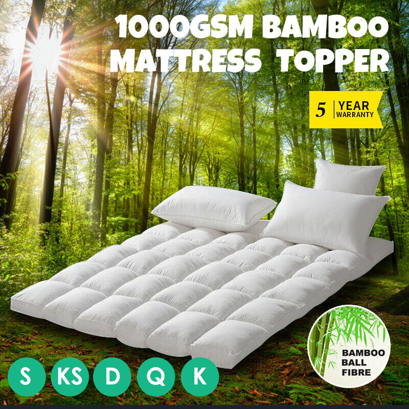 ALL SIZE 1000GSM Bamboo Fibre Pillowtop Mattress Topper Pad Underlay