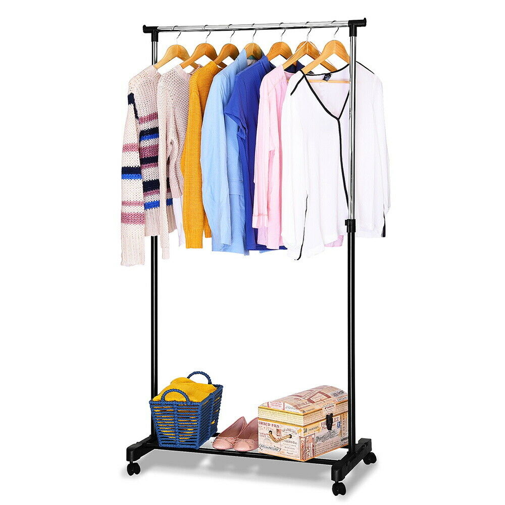 Clothes Rack Adjustable Garment Rail Rolling Coathanger Stand Dryer With Wheel