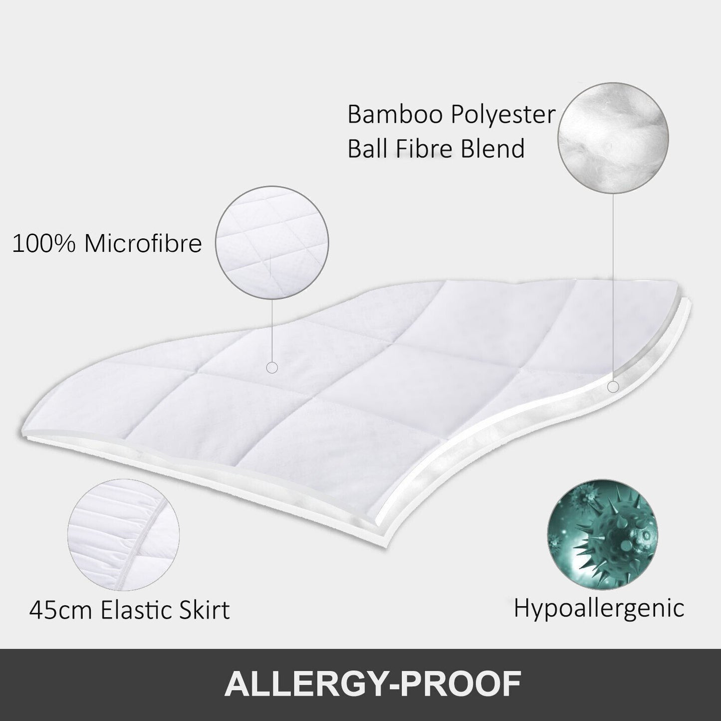 ALL SIZE 1000GSM Bamboo Fibre Pillowtop Mattress Topper Pad Underlay