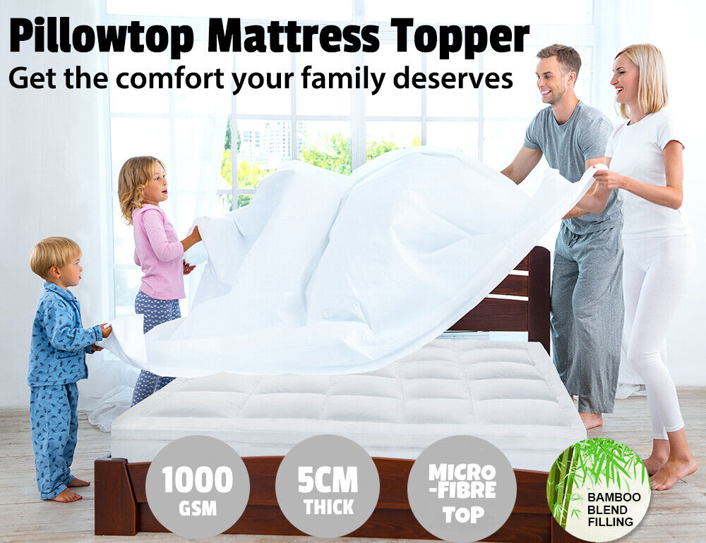 ALL SIZE 1000GSM Bamboo Fibre Pillowtop Mattress Topper Pad Underlay