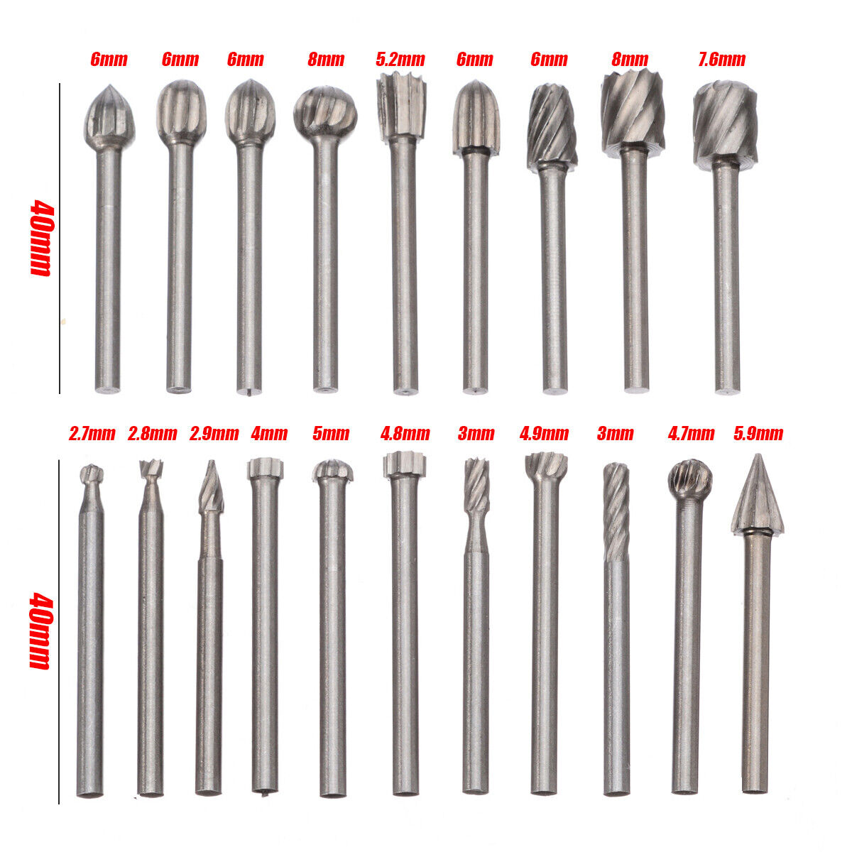 20x Tungsten Solid Carbide Burr Set Rotary Tool Die Grinder Bits Burrs 3mm Shank