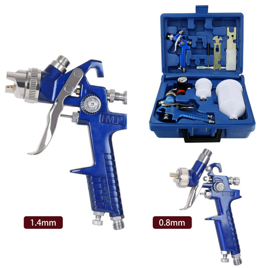 2 x HVLP Spray Gun Kit Gravity Feed Vehicle Car Paint 1.4MM 0.8MM Nozzle