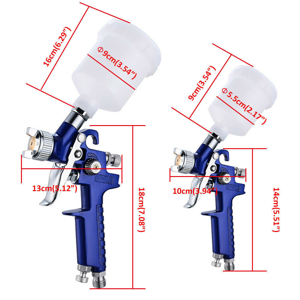 2 x HVLP Spray Gun Kit Gravity Feed Vehicle Car Paint 1.4MM 0.8MM Nozzle