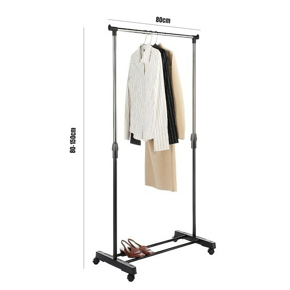 Clothes Rack Adjustable Garment Rail Rolling Coathanger Stand Dryer With Wheel