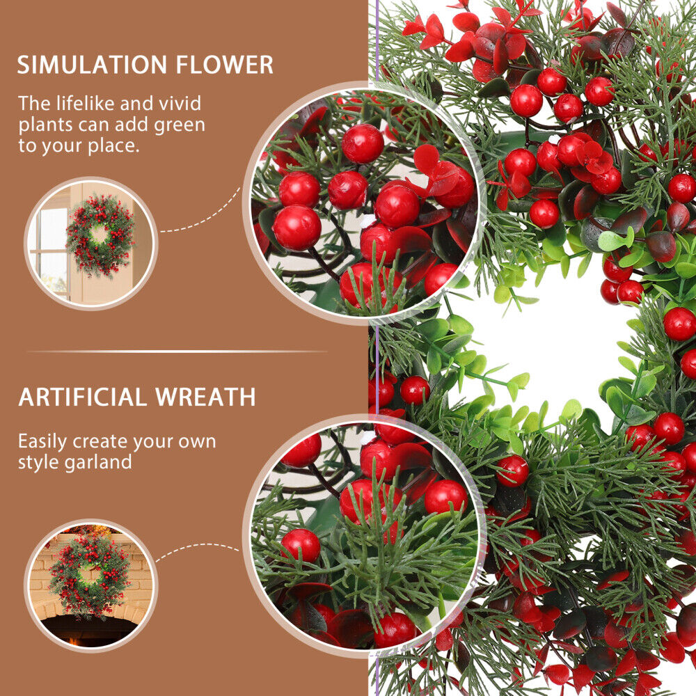 Christmas Wreath Simulation Decor Berry Wreath Window Door Hanging Xmas Tree AU