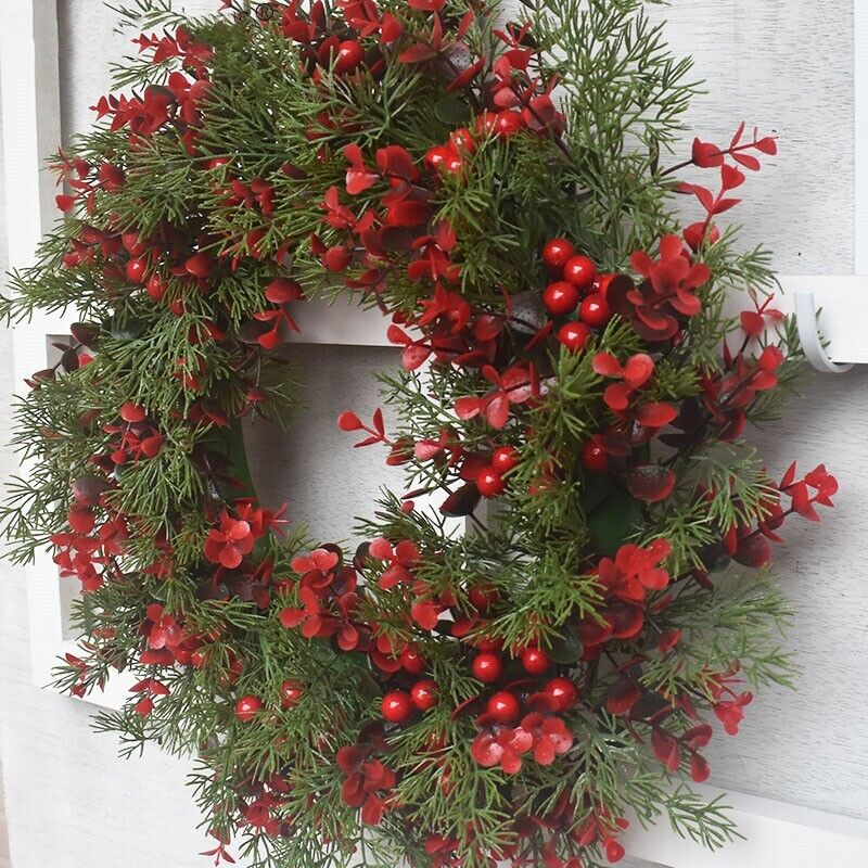 Christmas Wreath Simulation Decor Berry Wreath Window Door Hanging Xmas Tree AU