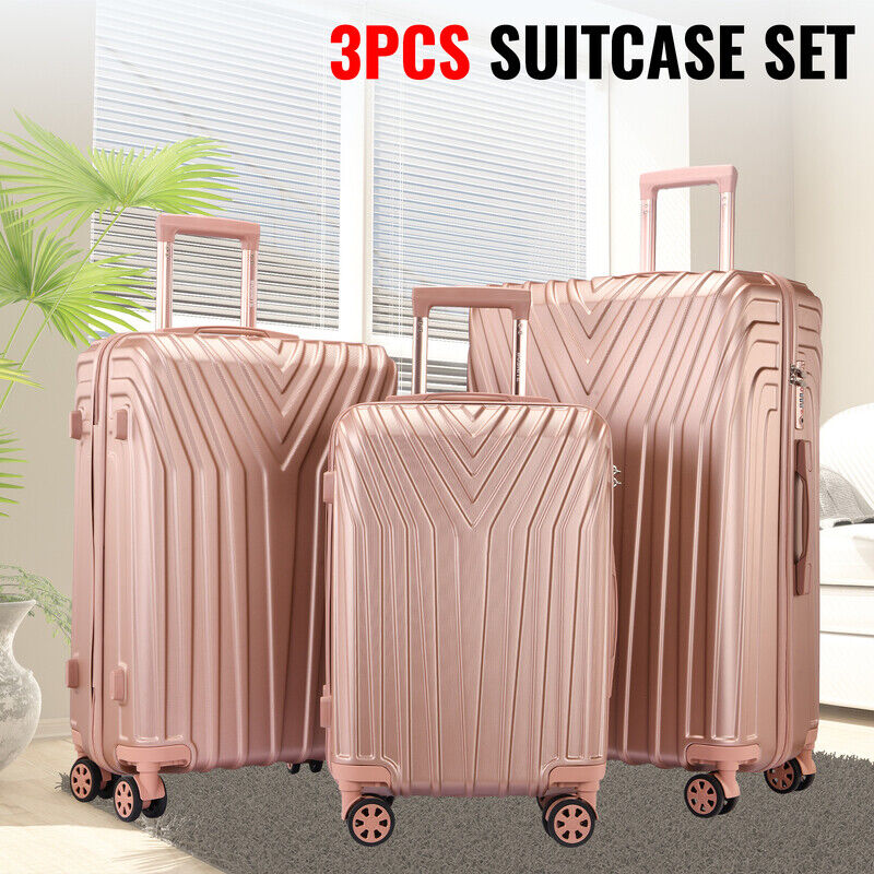 3pcs Travel Luggage Set Lightweight Trolley Suitcase Lock Carry On Bag Hard Case