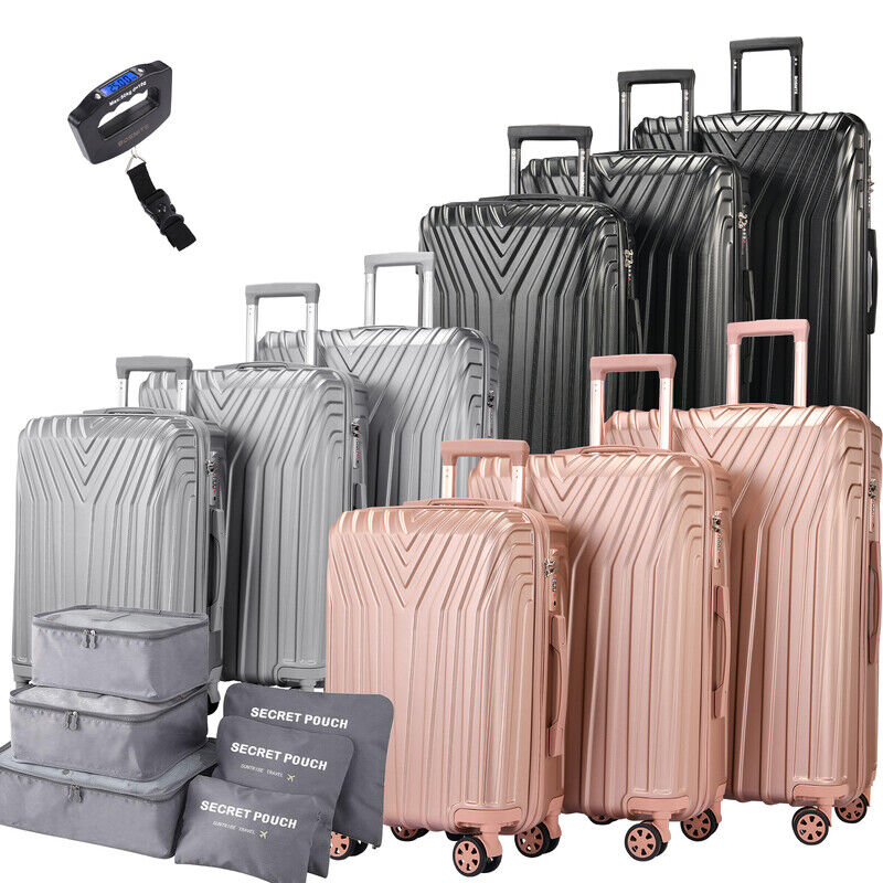 3pcs Travel Luggage Set Lightweight Trolley Suitcase Lock Carry On Bag Hard Case