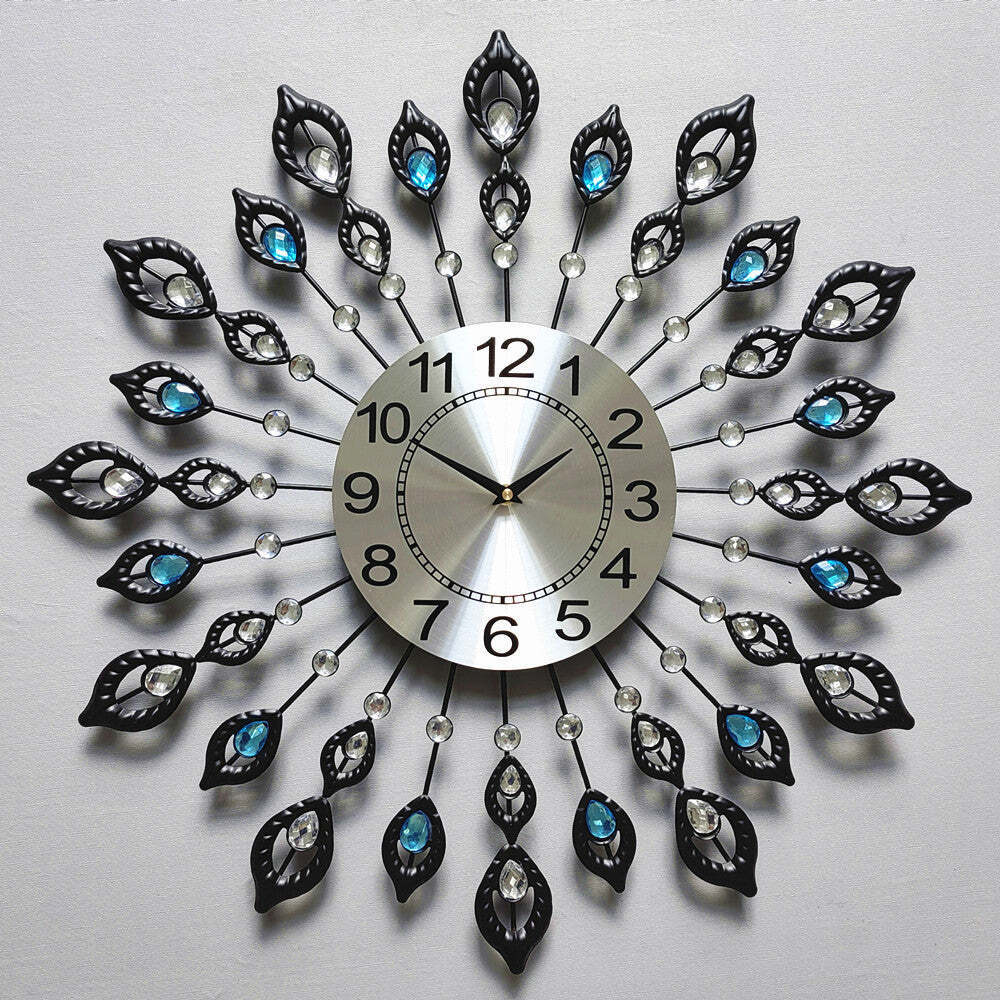 Metal Crystal Wall Clock Large Modern Home Room Art Luxury Decor Watch Silent